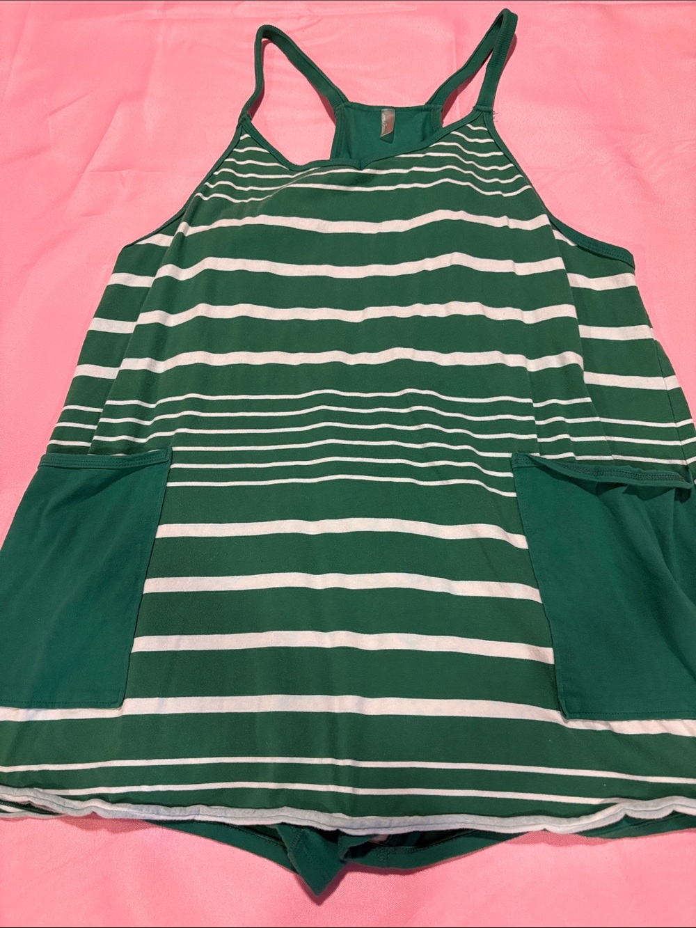 FP Movement Hot Shot Printed Mini Dress Romper Green Stripe Built In Shorts L
